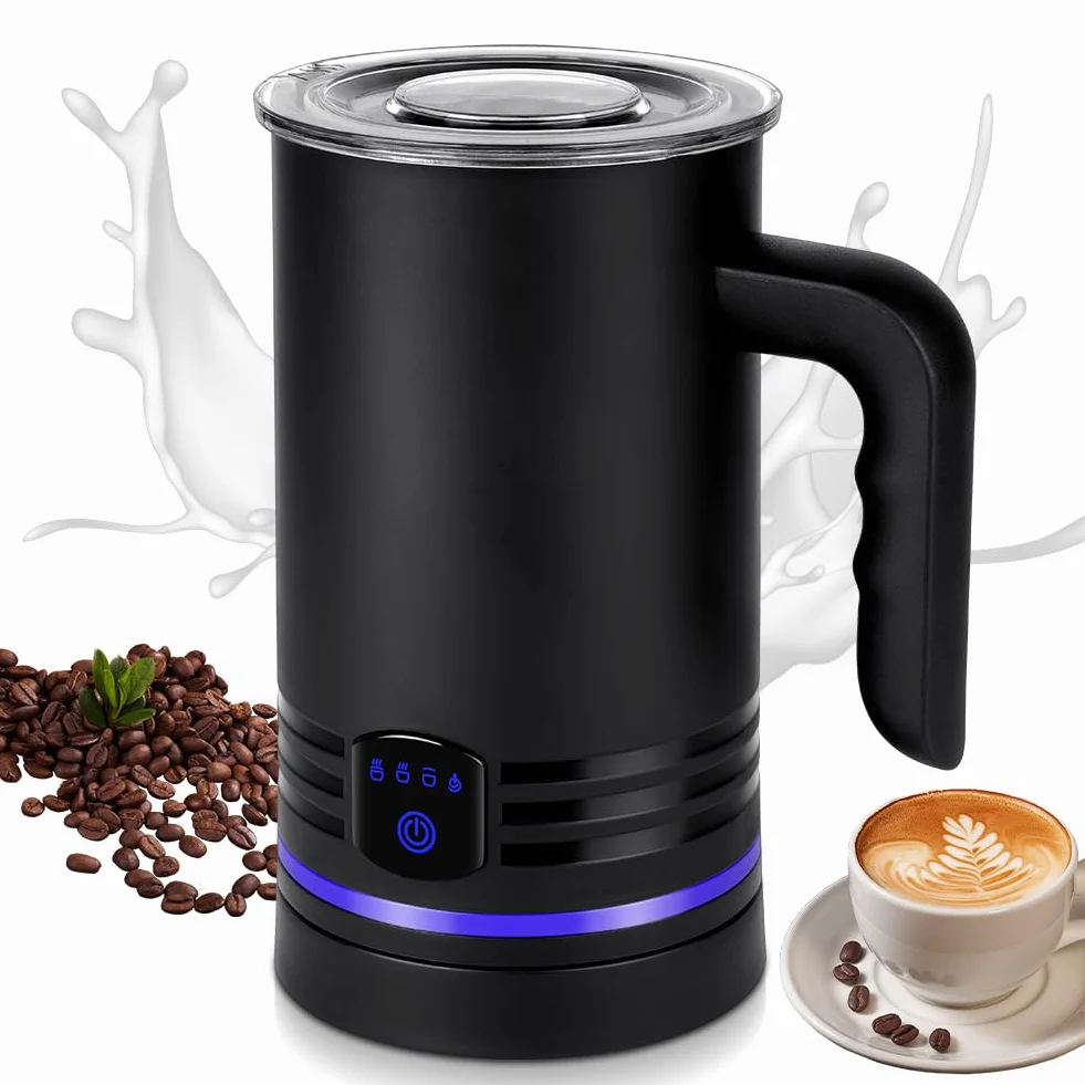 HOTUT Montalatte Elettrico Automatico, 4 in 1 Montalatte per Cappuccino Silenzioso, Capacità 160 ml Cappuccino o 430 ml Latte Caldo, Schiuma Latte Elettrico per Caffè, Cioccolata Calda, Cappuccino