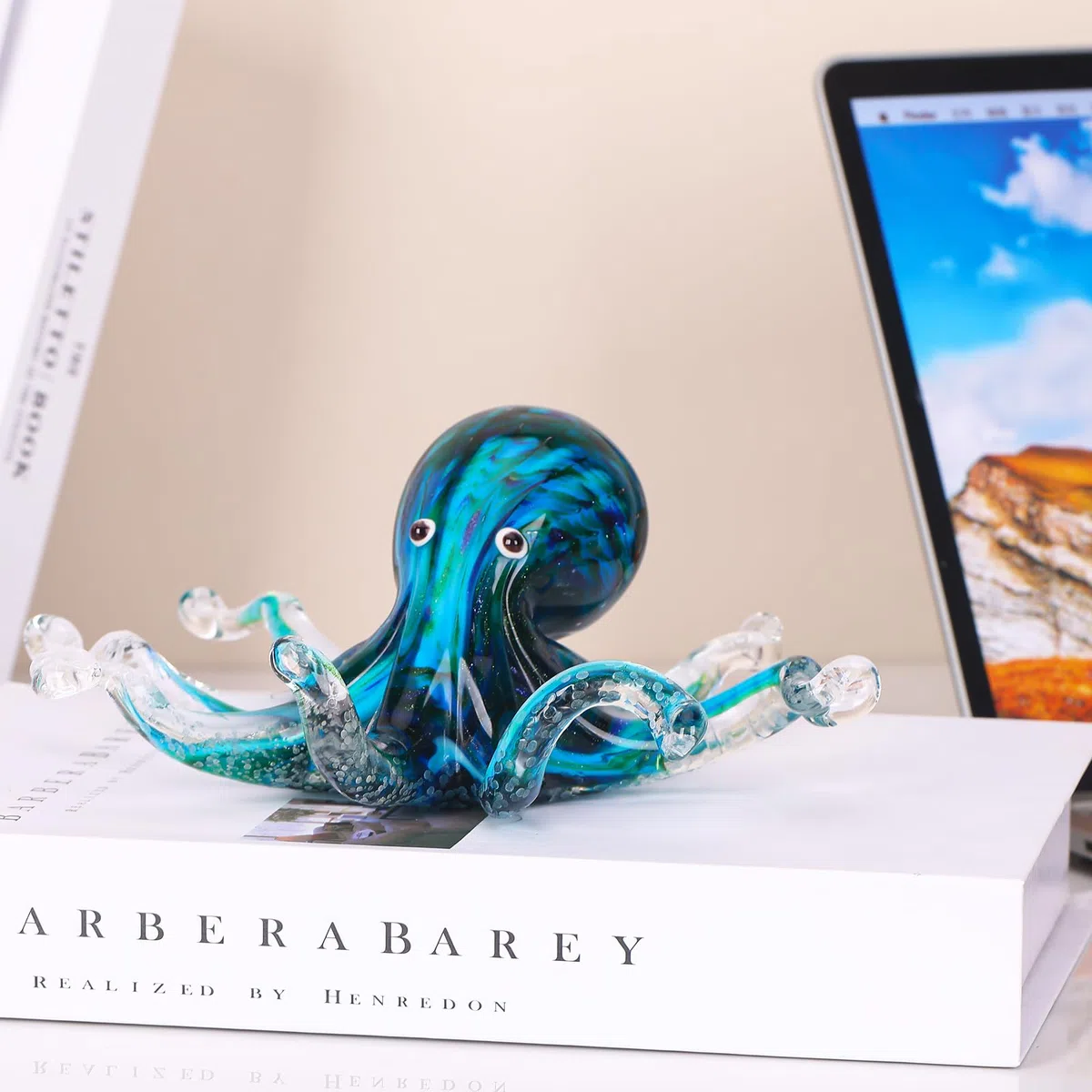 LCCCK Statua in Vetro di Polpo Soffiato a Mano, Decorazione per la Casa, Figurine Oceaniche in Vetro Soffiato, Scultura di Polpo, Arte di Murano per Scrivania Ufficio, Piombi da Carta, Acquario