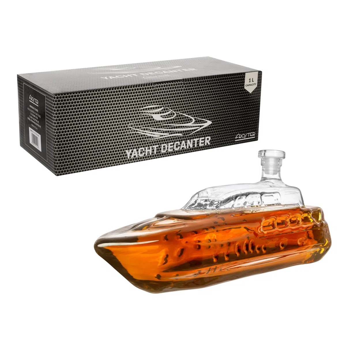 Froster Decanter Yacht, Decanter per Whisky, per Vino, 1000 ml, Caraffa a Forma di Yacht, Motoscafo, Regalo 40 Anni Uomo