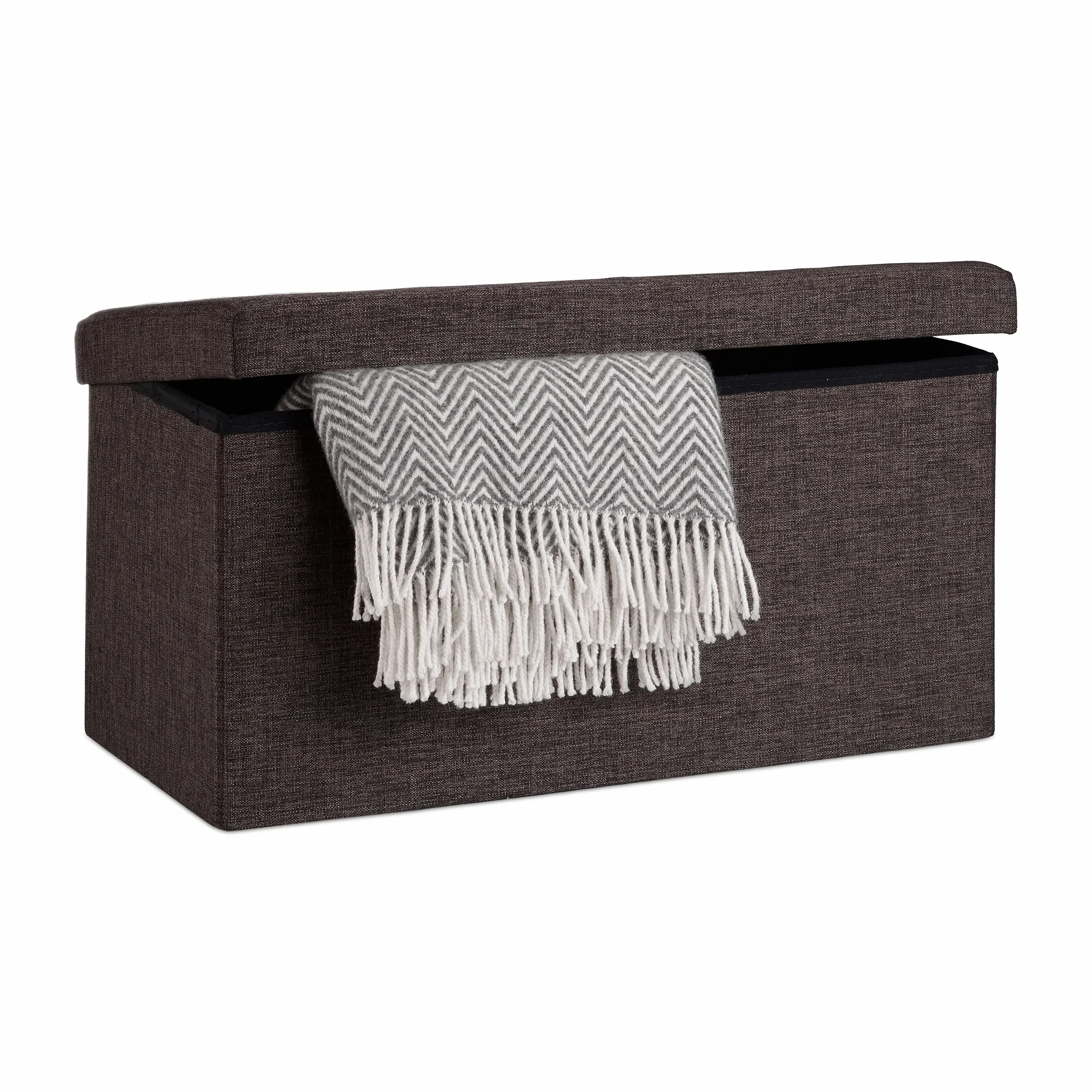 Relaxdays Pouf con Contenitore XL, Cassapanca con Coperchio, Panca Pieghevole, Sgabello Poggiapiedi, 36x76x38 cm,Marrone