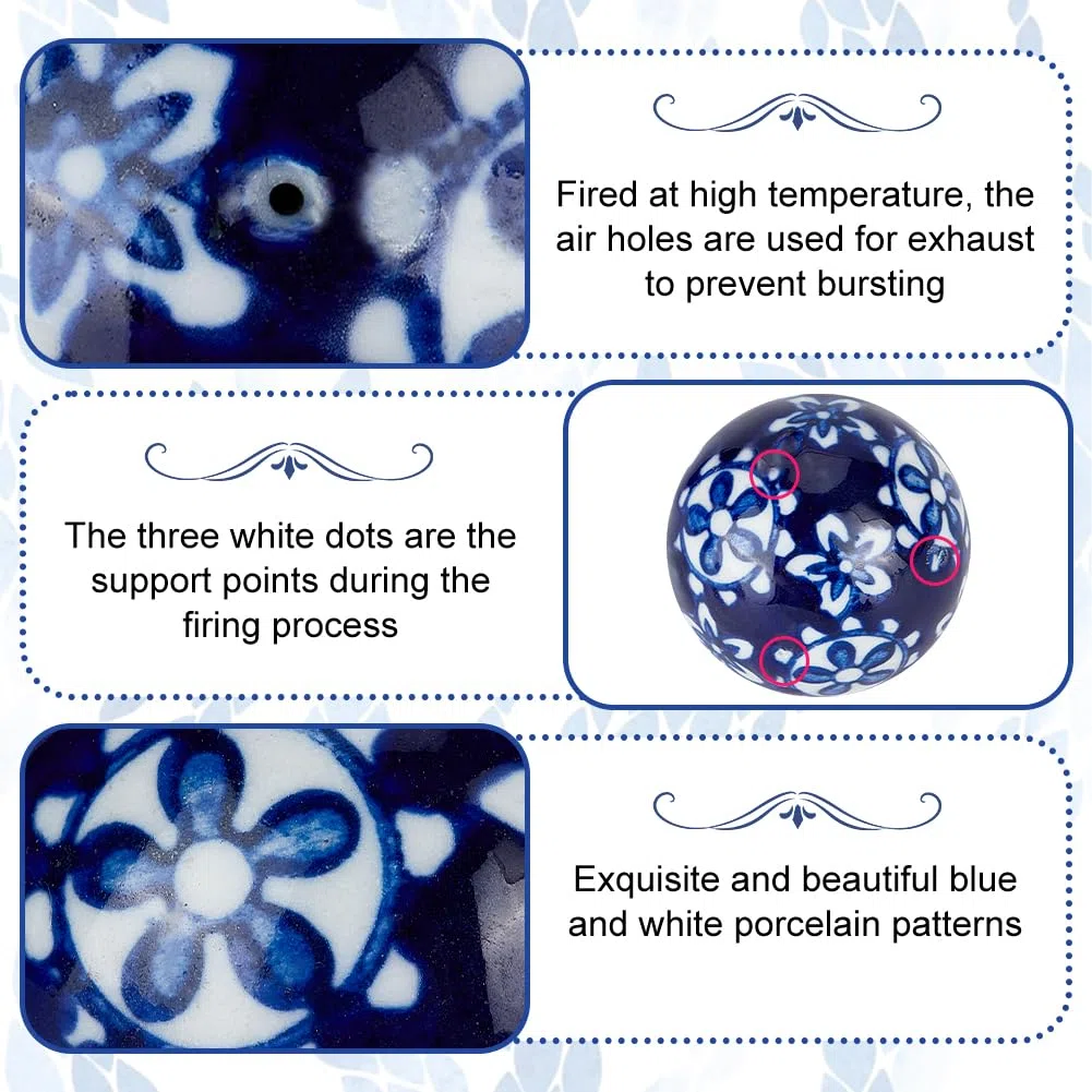 OLYCRAFT 8 pz Sfere di Porcellana Blu e Bianche Perline di Porcellana Fatte A Mano Sfera Decorativa in Porcellana da 4cm Foro da 1mm Sfere in Ceramica Galleggianti per Centrotavola Ciotole Vasi