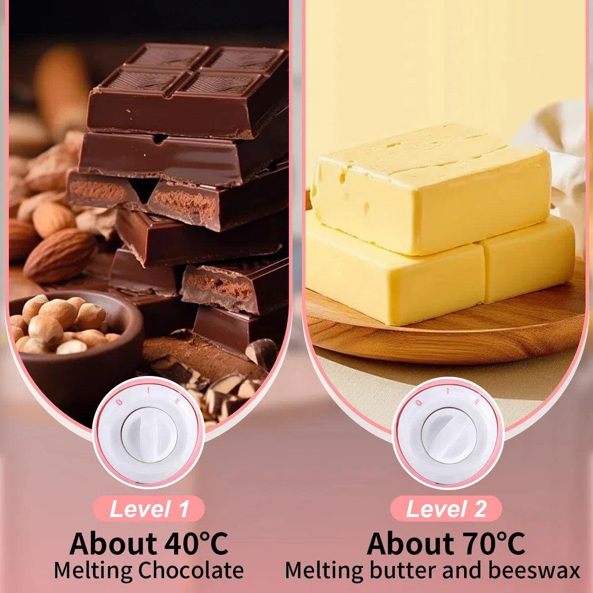 Scioglie Il Cioccolato Elettrico, Set per fonduta di cioccolato elettrico con 10 forchette, 2 temperature per sciogliere e mantenere in caldo, Kit fai da te per sciogliere il cioccolato(Rosa)