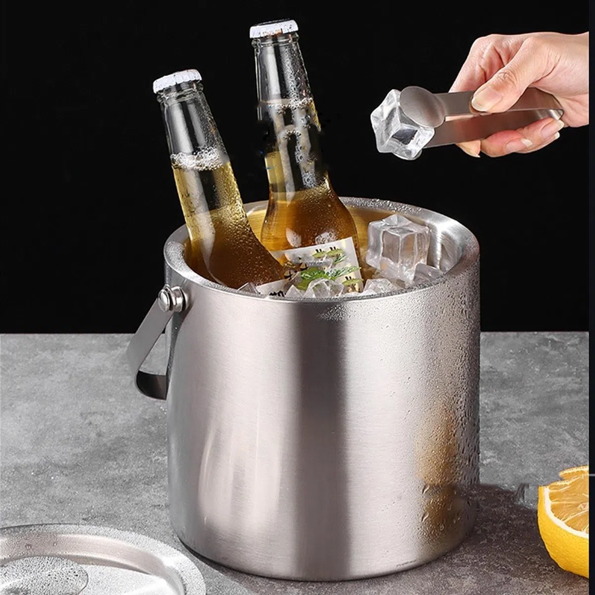 Secchiello per Ghiaccio Acciaio Inox Doppia Parete Isolamento Termico Mantenimento Ghiaccio Lunga Durata Capacità 1,3 Litri Per Vino Champagne Cocktail Feste Picnic