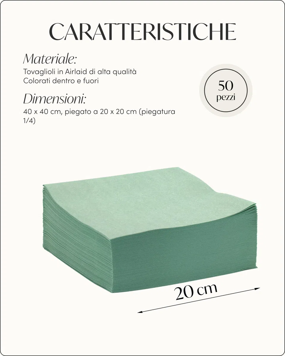 100% Mosel Tovaglioli in Airlaid, 50 Pezzi (40 x 40 cm), in Verde Eucalipto – simili al tessuto & tinti in massa – Decorazione tavola premium per matrimonio & compleanno