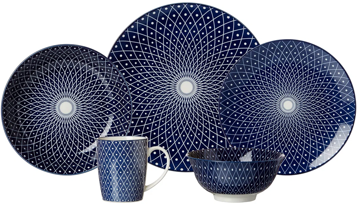 Ritzenhoff & Breker Kuchen-und Frühstücksteller-Set Royal Reiko, 4-Teilig, 21,5 cm Durchmesser Piatti, Porcellana, Blu/Bianco, 21.50 x 21.50 x 2.50 cm, 4 unità