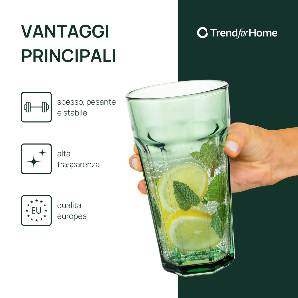 TREND FOR HOME Bicchieri da cocktail grandi Cuba Libre, 630 ml, Set di 6, Acqua Set XXL Tumblers Retro Design, Collezione GIGI, Lavare a mano