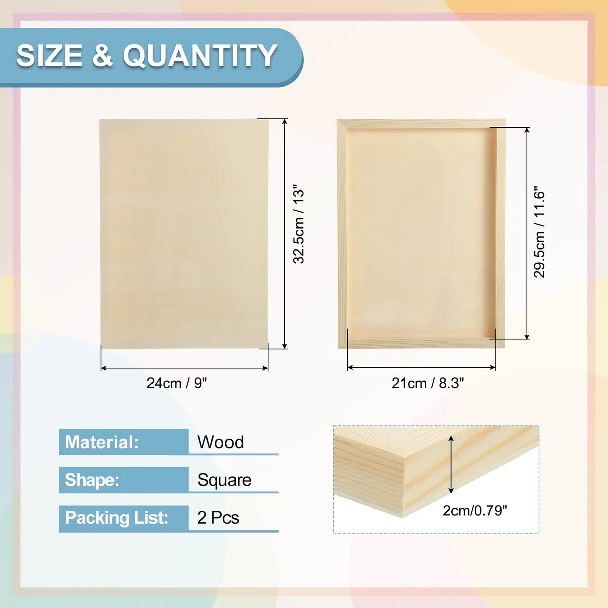 QUARKZMAN 2 Pack Tavole Di Legno Per Pittura, 9x13 Pollici Telonitesa Quadrate In Legno Non Finito Per Pittura, Artigianato, Progetti Fai Da Te, Arte A Colata