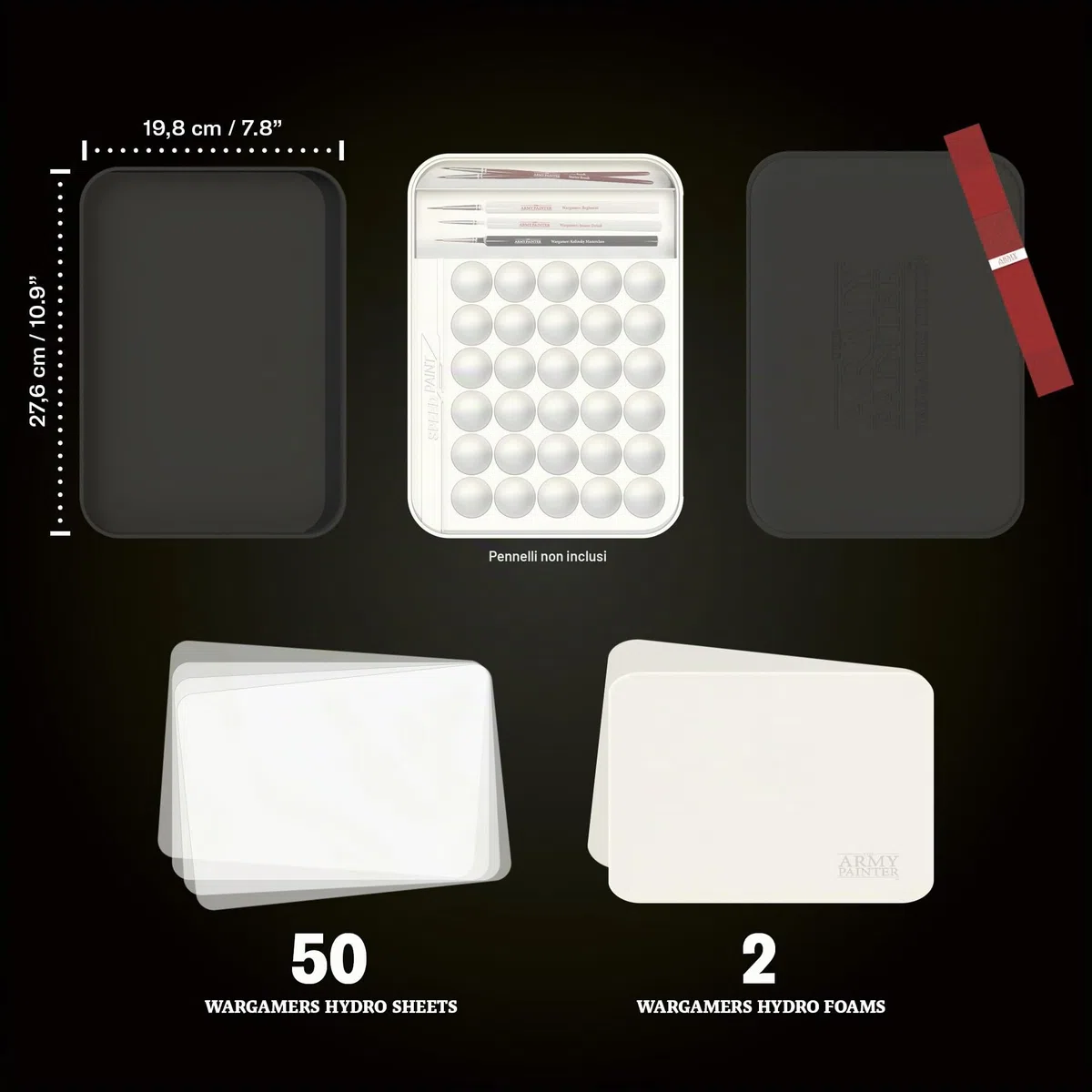 The Army Painter, Wargamers Edition Wet Palette XL, con 50 fogli Hydro Sheets, 2 Hydro Foams & Brush Storage – Wet Palette per miniature pittura acrilica, Dnd & Warhammer