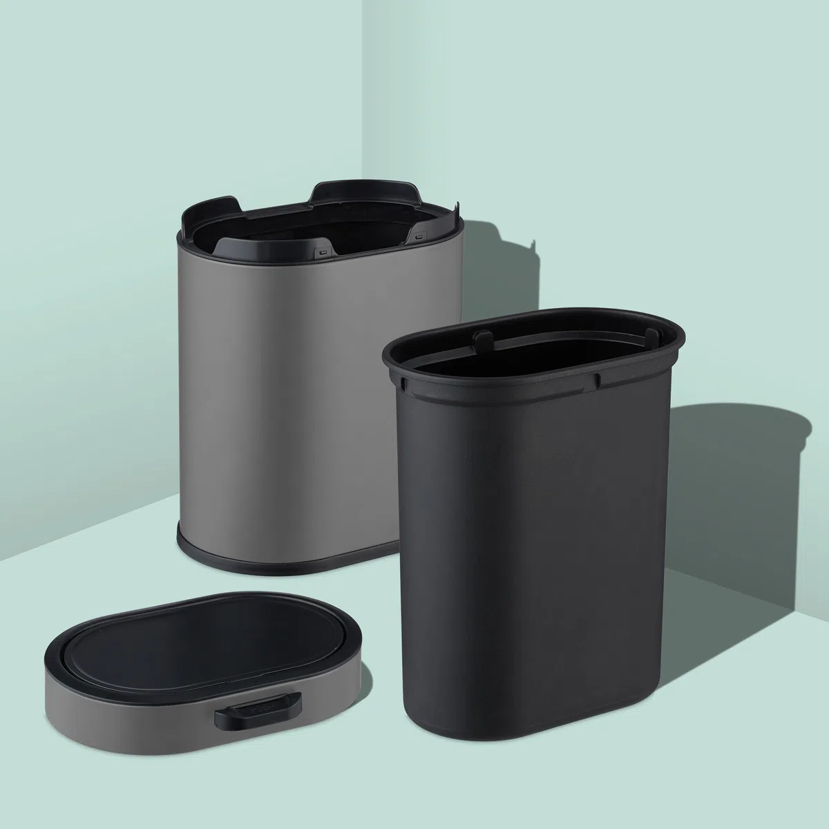 Relaxdays Cestino da Bagno, con Adesivo da Muro o Gancio per Anta, Pattumiera 5 L, Secchio Interno, in Ferro, Grigio