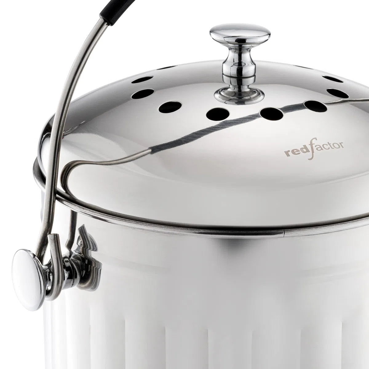 RED FACTOR Premium Compostiera da Cucina Inodore in Acciaio Inox - Filtri di Ricambio in Carbone Attivo Inclusi (5 Litri, Inox Lucido)