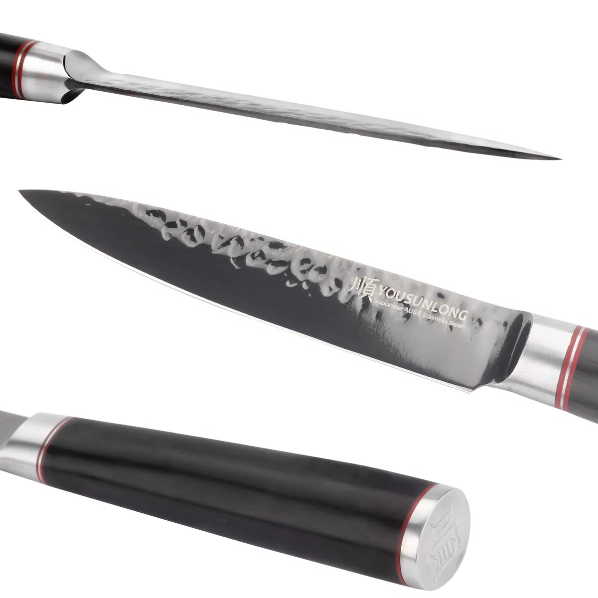 YOUSUNLONG Coltello Multiuso da Cucina Coltello Multiuso da 5 Pollici - Acciaio Giapponese AUS8 martellato - Acciaio HRC - Manico in Legno di Piombo