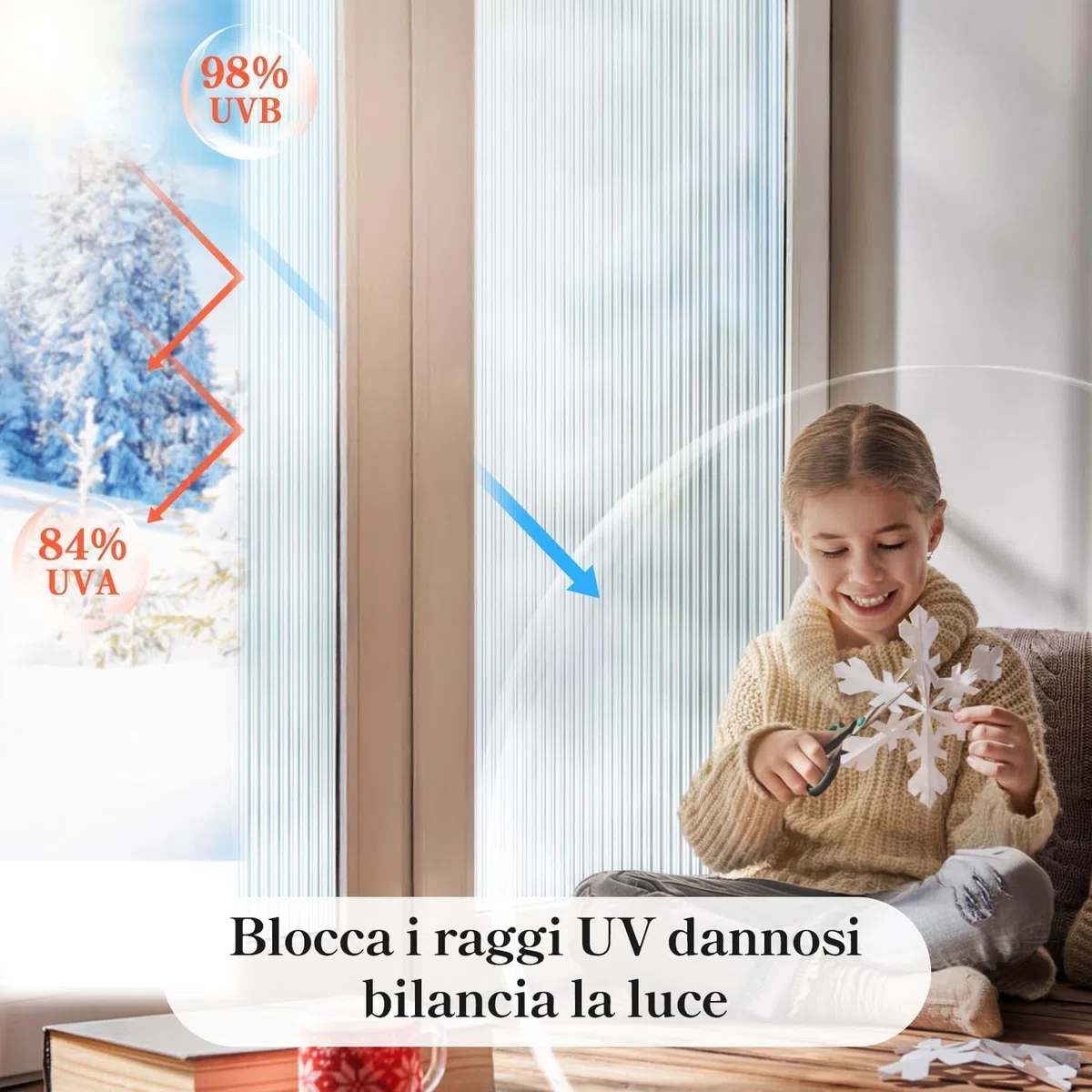 Qualsen Pellicola per Vetri Finestre 75x200cm, Motivo a Canne Pellicola Privacy Finestre Decorativa Anti-UV Elettrostatica Opaca Vetro Finestra per Casa Ufficio, Bianco