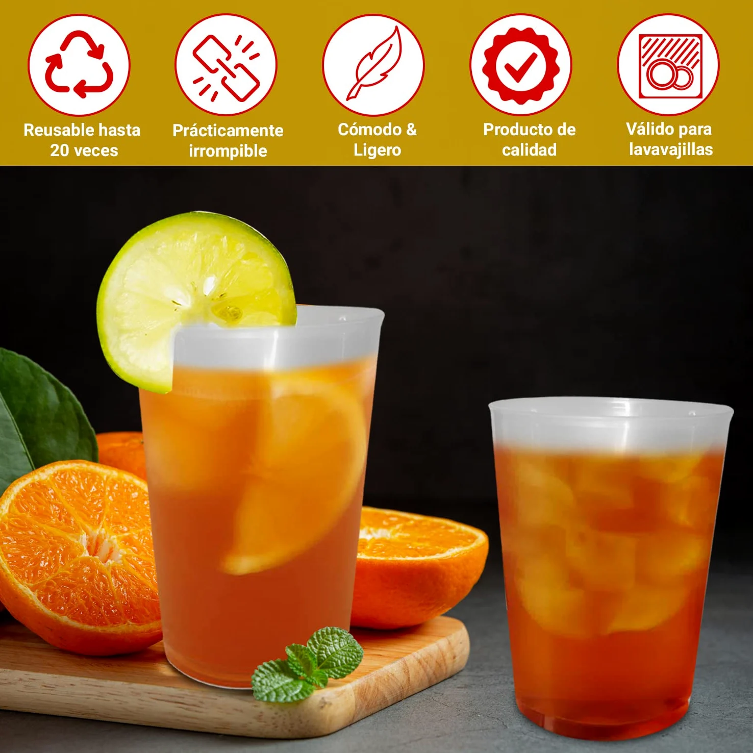 100 bicchieri di sidro riutilizzabili da 500 ml, in plastica dura, infrangibile, per feste, ufficio, campeggio, biologico senza BPA, per acqua, Cocktail, cubetti, gin tonic, birra, 100 pezzi