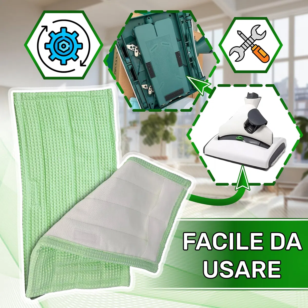 ONIX TECH 4 Pezzi Panni Lavapavimenti MF 530 MF 520 per Vorwerk Folletto Pulilava SP530 SP520