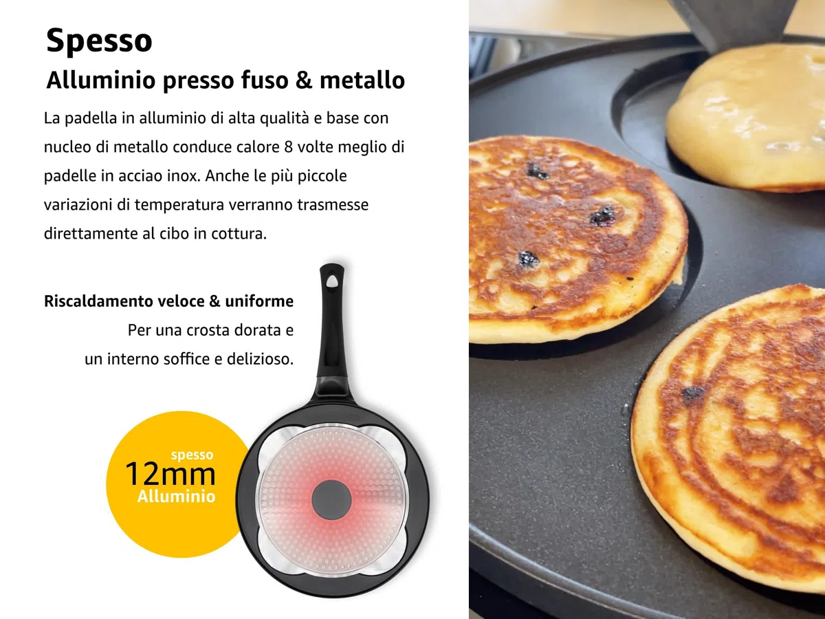 endusor Padella Pancake a induzione - Ø26cm padella per pancake antiaderente| Per Fornelli a Induzione Gas Ceramica Elettrici Alogeni | Piastra 4 stampi per Pancakes Uova Fritte Frittate Poffertjes