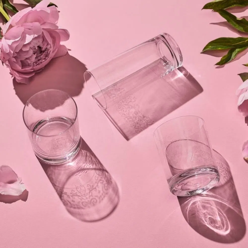Krosno – Bicchieri Long Drink 370 ml – Set da 6 Pezzi – Collezione Krista Deco – Cristallo Senza Piombo – Design Elegante con Motivo Trasparente