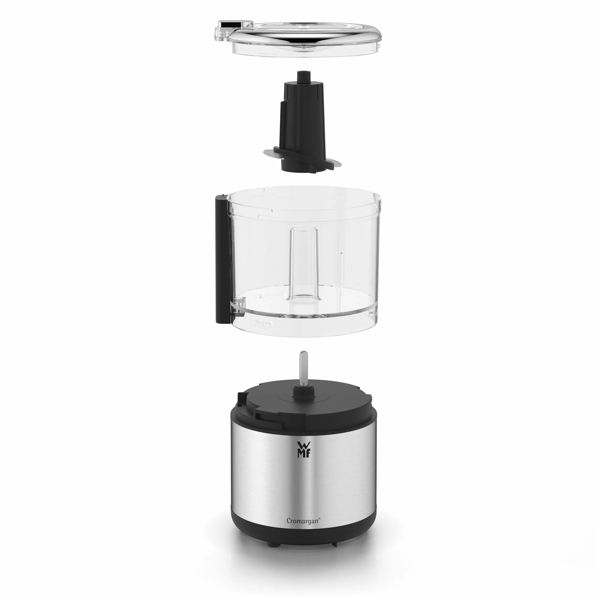 WMF Küchenminis - Tritatutto in Cromargan opaco, salvaspazio, utilizzabile con una sola mano, contenitore rimovibile (0,3 l), 65 W