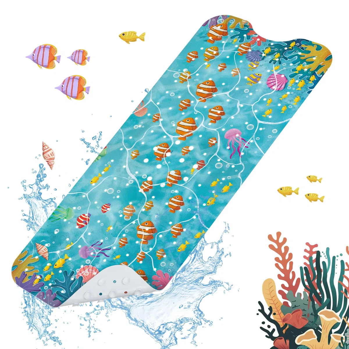 SHUCHING Tappetino Vasca Antiscivolo Bambini Pesce Pagliaccio, Tappeto Doccia Antiscivolo Bambini 100x40cm, Tappetino Bagno Resistente alla Muffa e Lavabile in Lavatrice