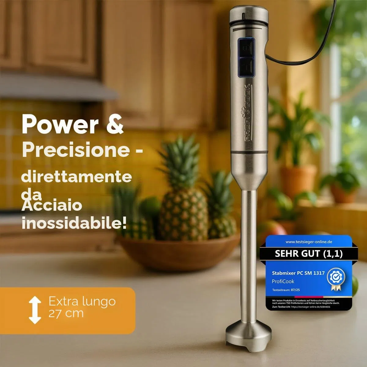 Frullatore a immersione ProfiCook® 1000 W | gambo extra lungo | funzione Ice Crush | frullatore con lama a 4 lame | adatto anche per cibi caldi | frullatore a immersione | PC SM 1317
