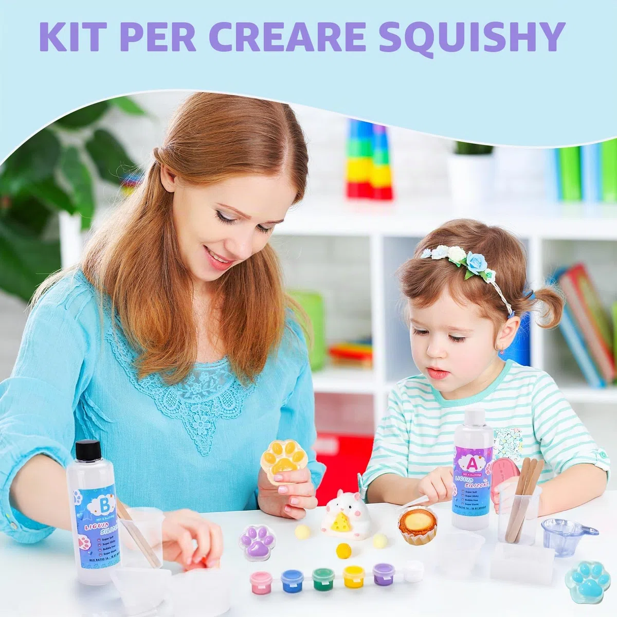 Kit per Creare Squishy in Silicone Liquido,Taba Squishy Kit,Gel per Creare I Tuoi Squishie, Senza Bolle e Asciugatura Rapida,con Piccolo Orso,Zampa di Gatto, Stampi per Formaggio, Divertente