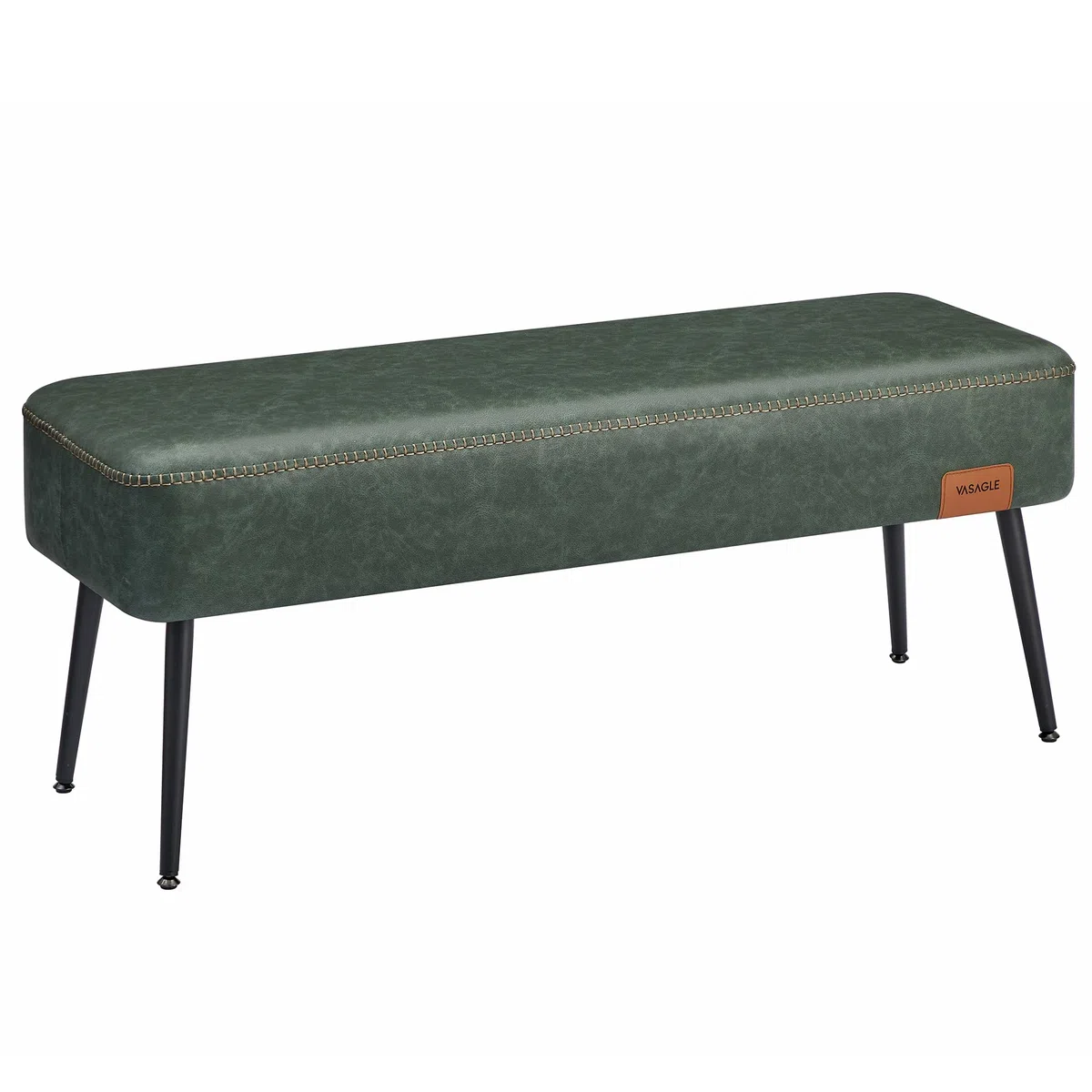 VASAGLE EKHO Collezione - Panca da Ingresso Camera da Letto, PU con Cuciture, Gambe in Acciaio, Soggiorno Sala da Pranzo, Moderno di Metà Secolo, Portata di 300 kg, Verde Foresta LOM076C01