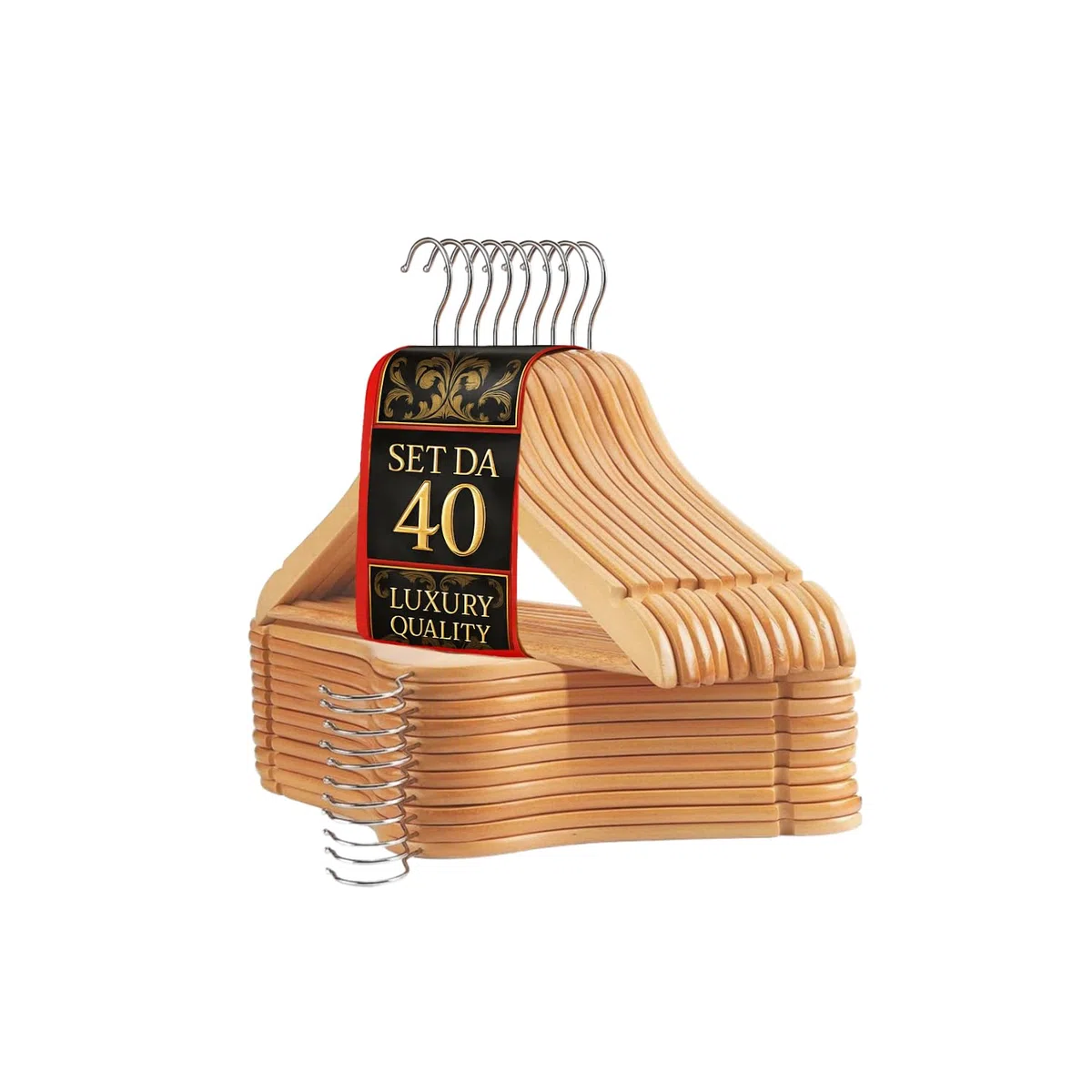 Grucce Appendiabiti Legno Naturale Set da 40 Universali Gancio Girevole Scanalature Spallina Barra Antiscivolo Bordi Arrotondati Salvaspazio Resistenti Leggere Uso Domestico Lavorativo
