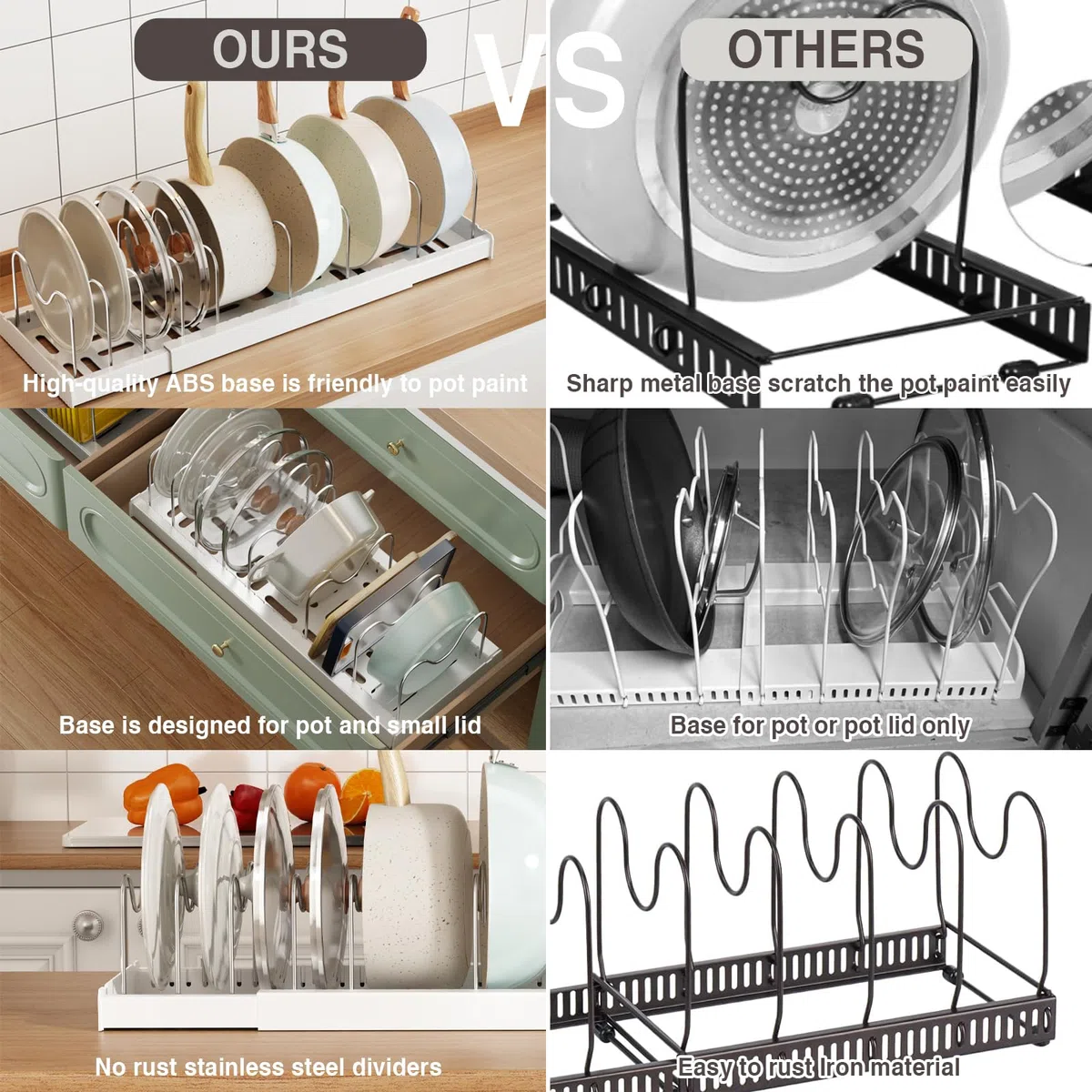 Magheo 2 Pezzi Porta Coperchi Pentole Salvaspazio, Espandibile Organizer Pentole e Padelle con 9 Divisori Regolabili, 32-57CM Organizer Cucina, Kitchen Pot Lid Storage Rack (Bianco)