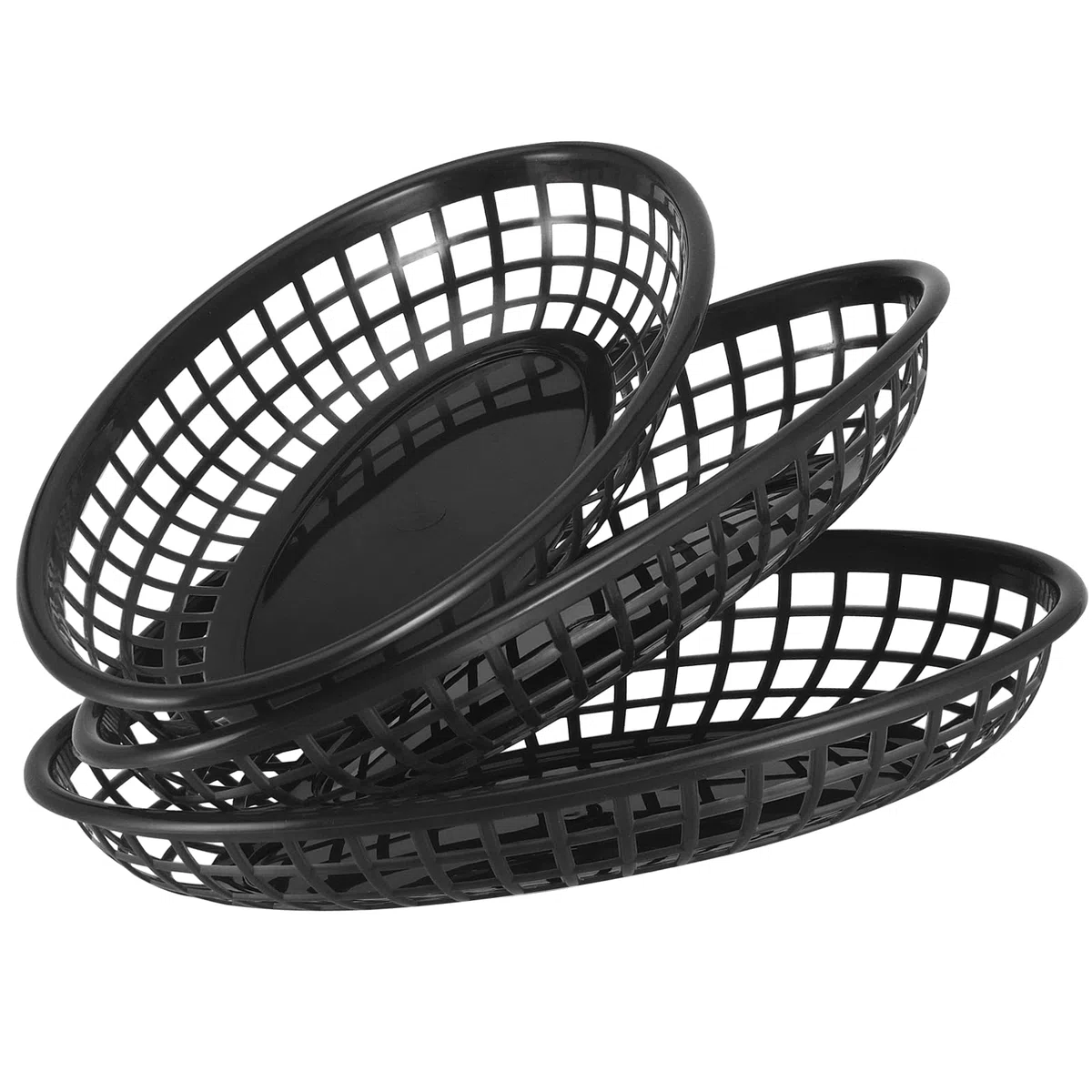 MUKCHAP 60 cestini ovali neri in plastica per fast food, 23 x 14,5 x 4 cm, cestini ovali per fast food, servire cibo per patatine, panini, hamburger