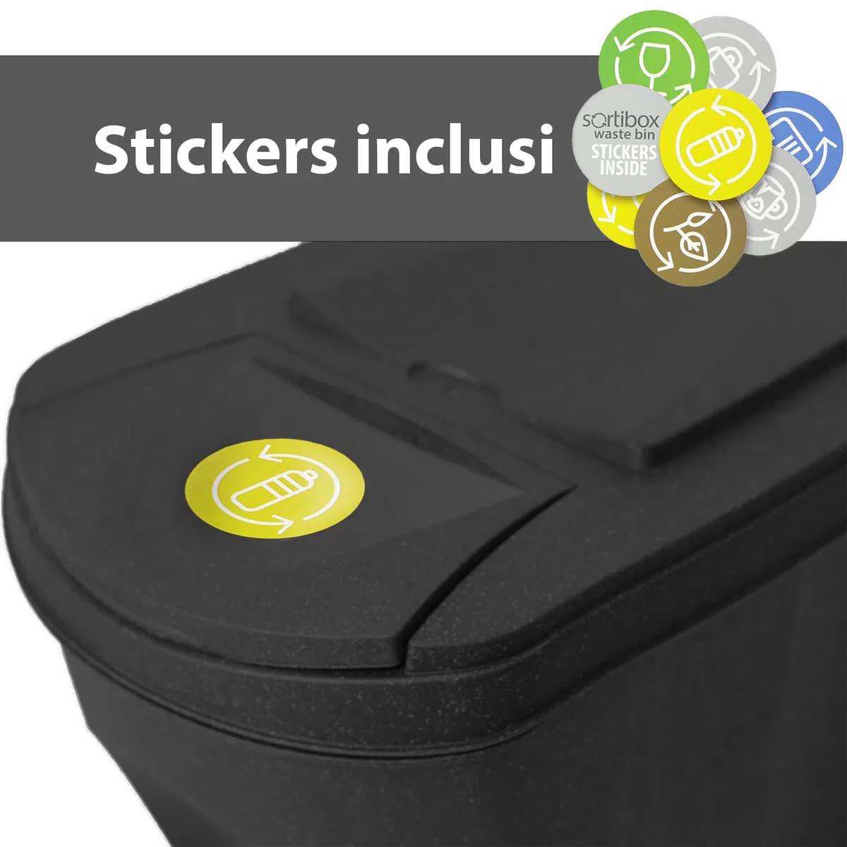 Set di 2 bidoni cestini SortiBox impilabili raccolta differenziata in plastica ECO con 33% legno 50 litri (2x25L) da riciclaggio Antracite pattumiera per interni casa da cucina