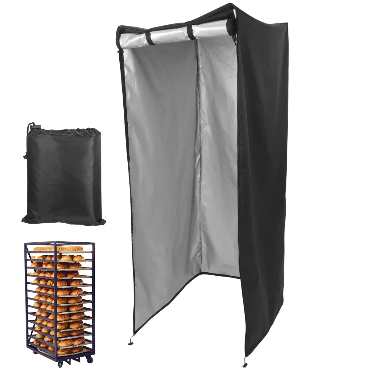 Copertura Protettiva per Griglia e Teglia da Forno Oxford Nero 420D 59X72X163 CM Copertura per Portapane e Rack da Panetteria Resistente e Salvaspazio per Uso Cucina