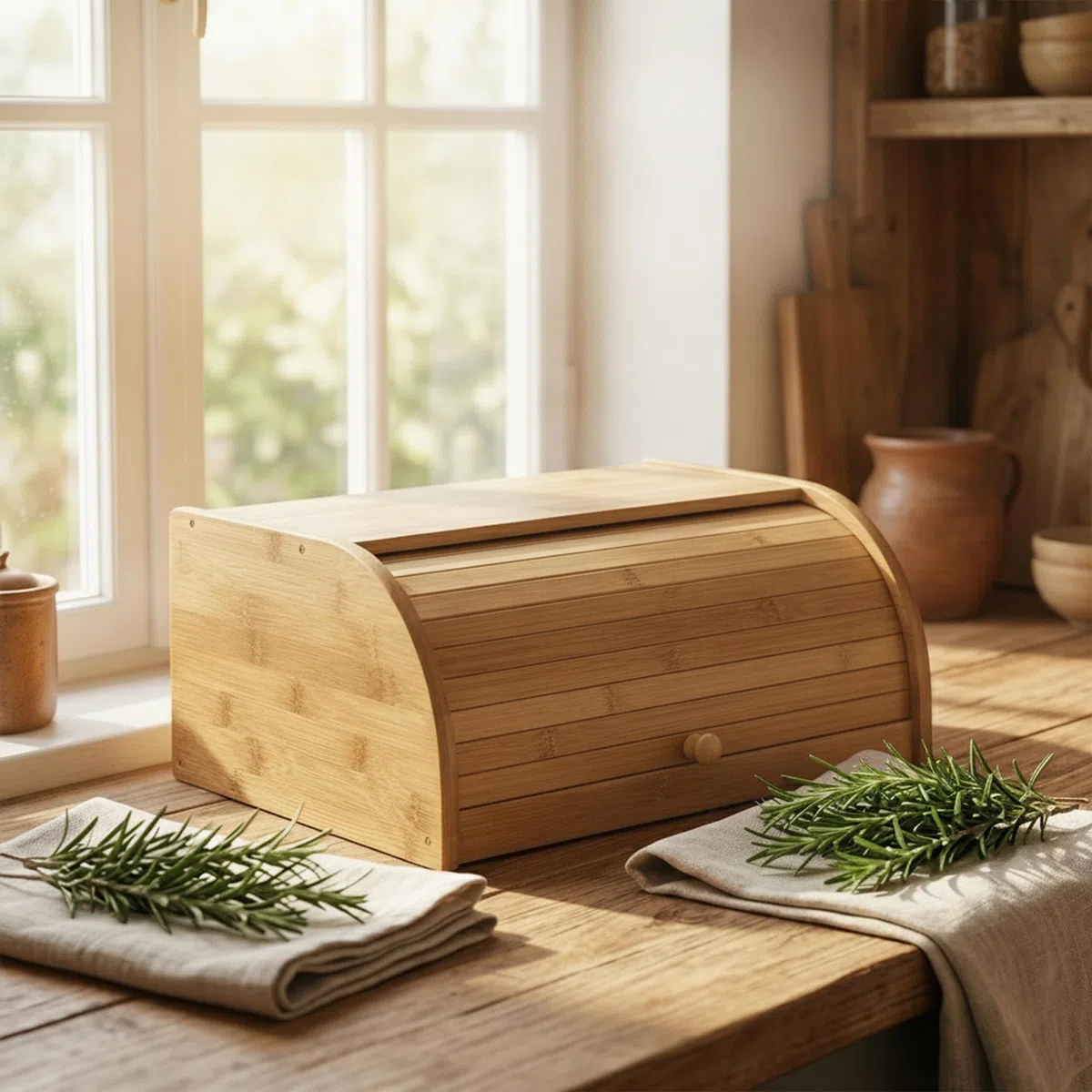 Relaxdays Portapane con Coperchio a Serranda, 16,5 x 40 x 27,5 cm, Cassetta per il Pane Salva Aroma in Legno, Naturale