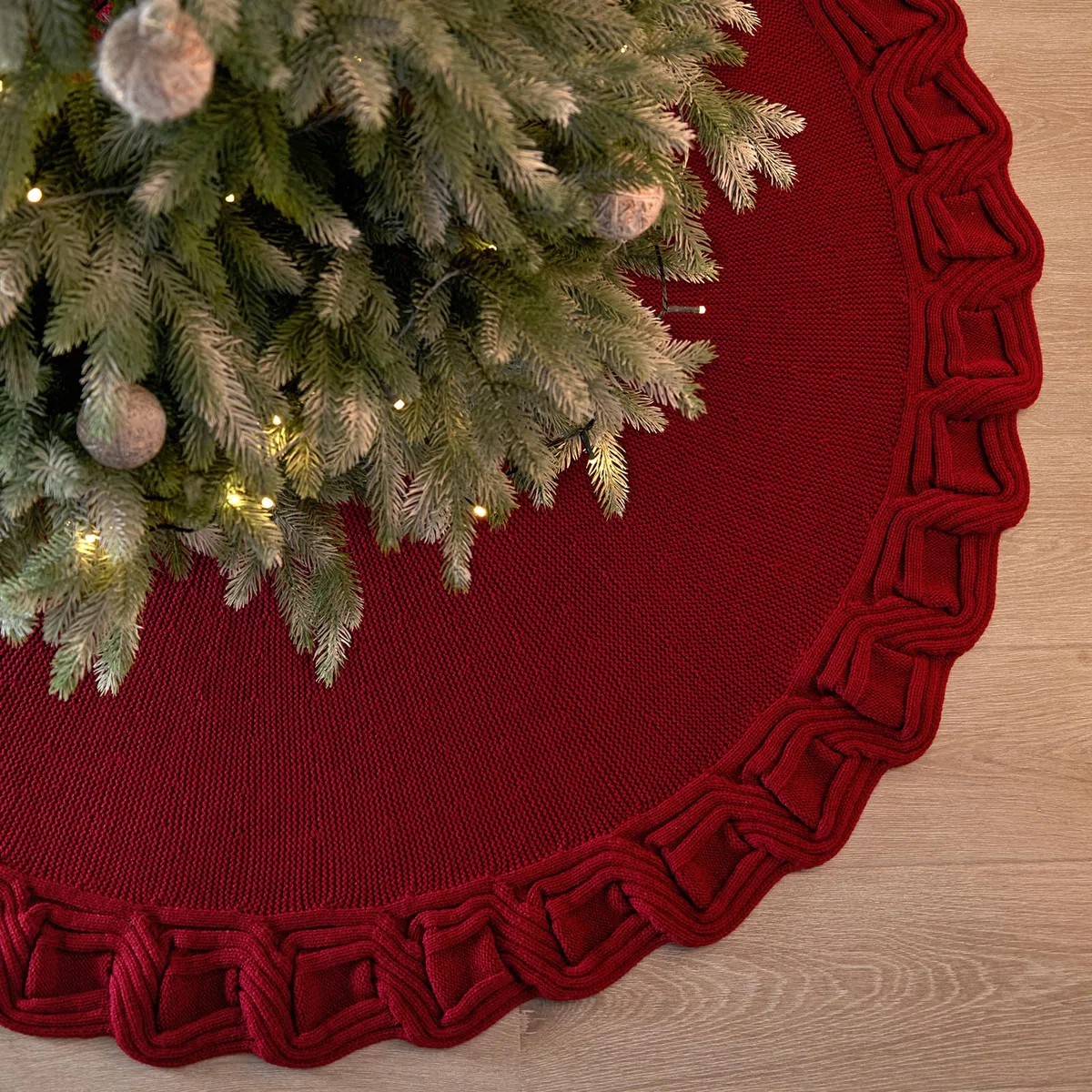 DEMIUKO 122CM Gonne per Alberi di Natale Rosso Tappeto per Albero di Xmas Tappetino per Copertura Base Tree Christmas Tappetino di Natale per Casa Vacanza Decorazione per Albero di Xmas
