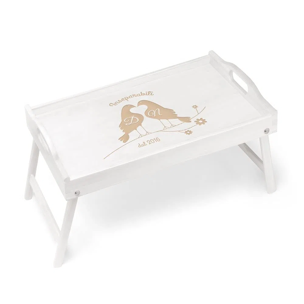 Maverton Tavolino da Letto per Colazione Personalizzato a Laser - Tavolo Pieghevole Bianco - Vassoio Multifunzione - idee regalo per anniversario, matrimonio - Inseparabili