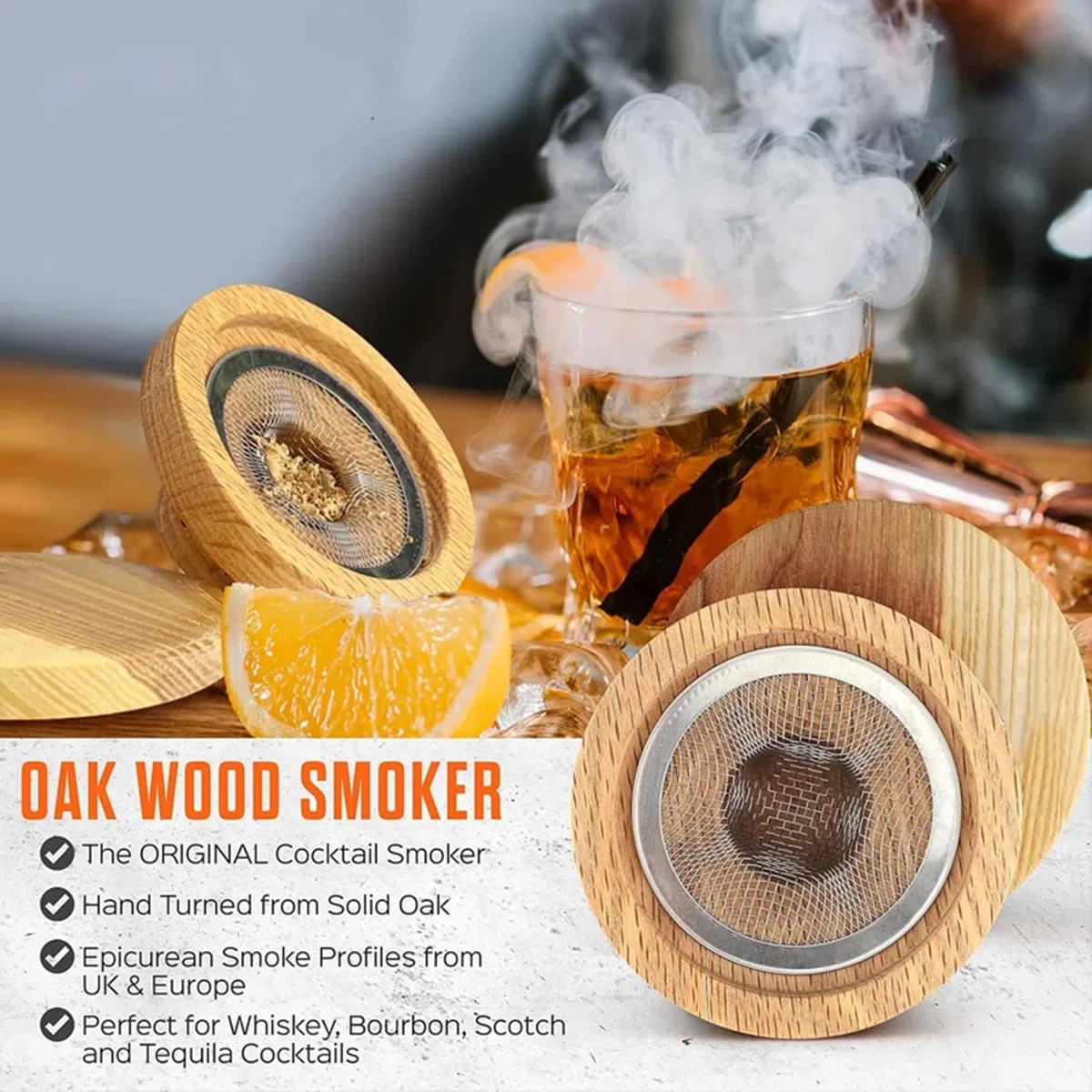 Affumicatore Whisky, Kit per Affumicatore per Cocktail con Torcia, Kit Affumicatores per Bevande con 4 Gusti di Trucioli di Legno, 4 Pietre per Whisky, Regalo per Padre, Marito e Amanti dei Cocktail
