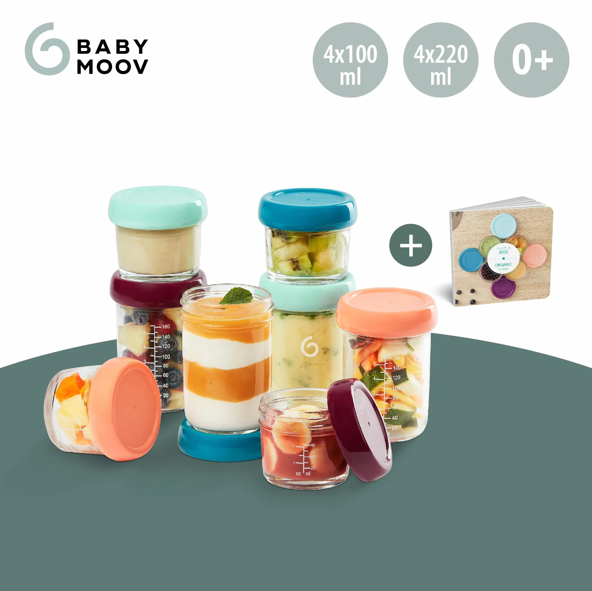 Babymoov Babybols in vetro multiset 4x 100ml+ 4x 220ml+ ricettario