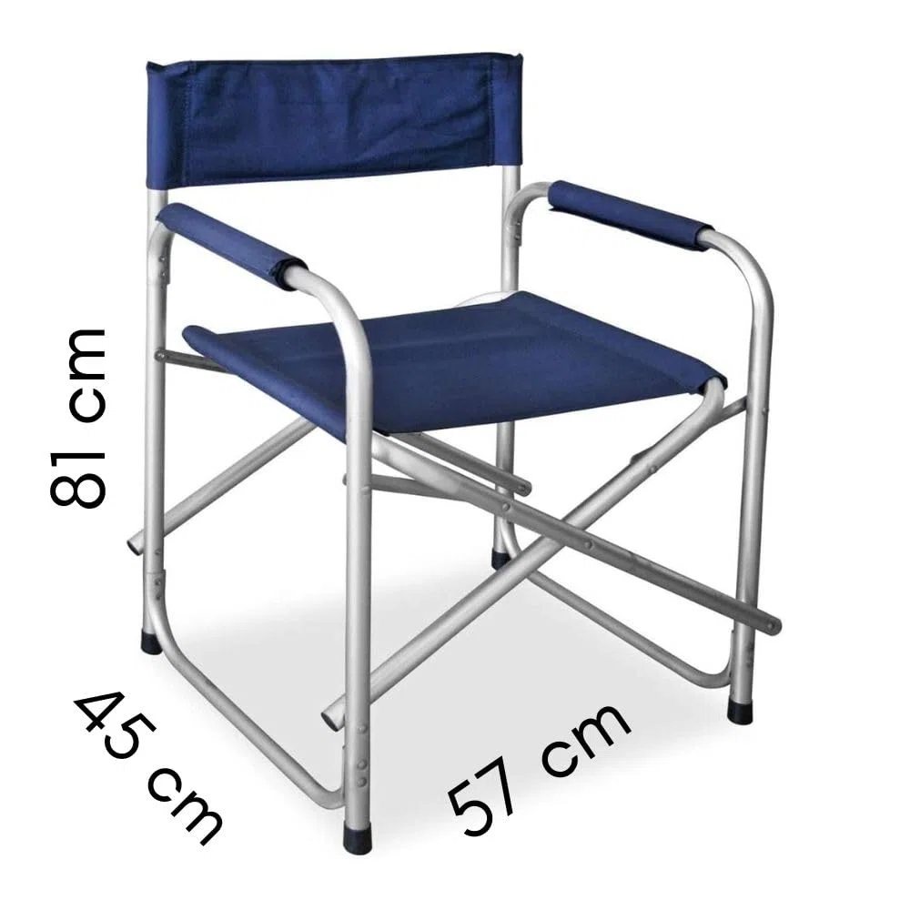 Sedia da Regista Pieghevole in Acciaio Tubolare – Poltrona Ergonomica Salvaspazio in Tela per Campeggio, Mare e Spiaggia – 45x57x81 cm, Blu