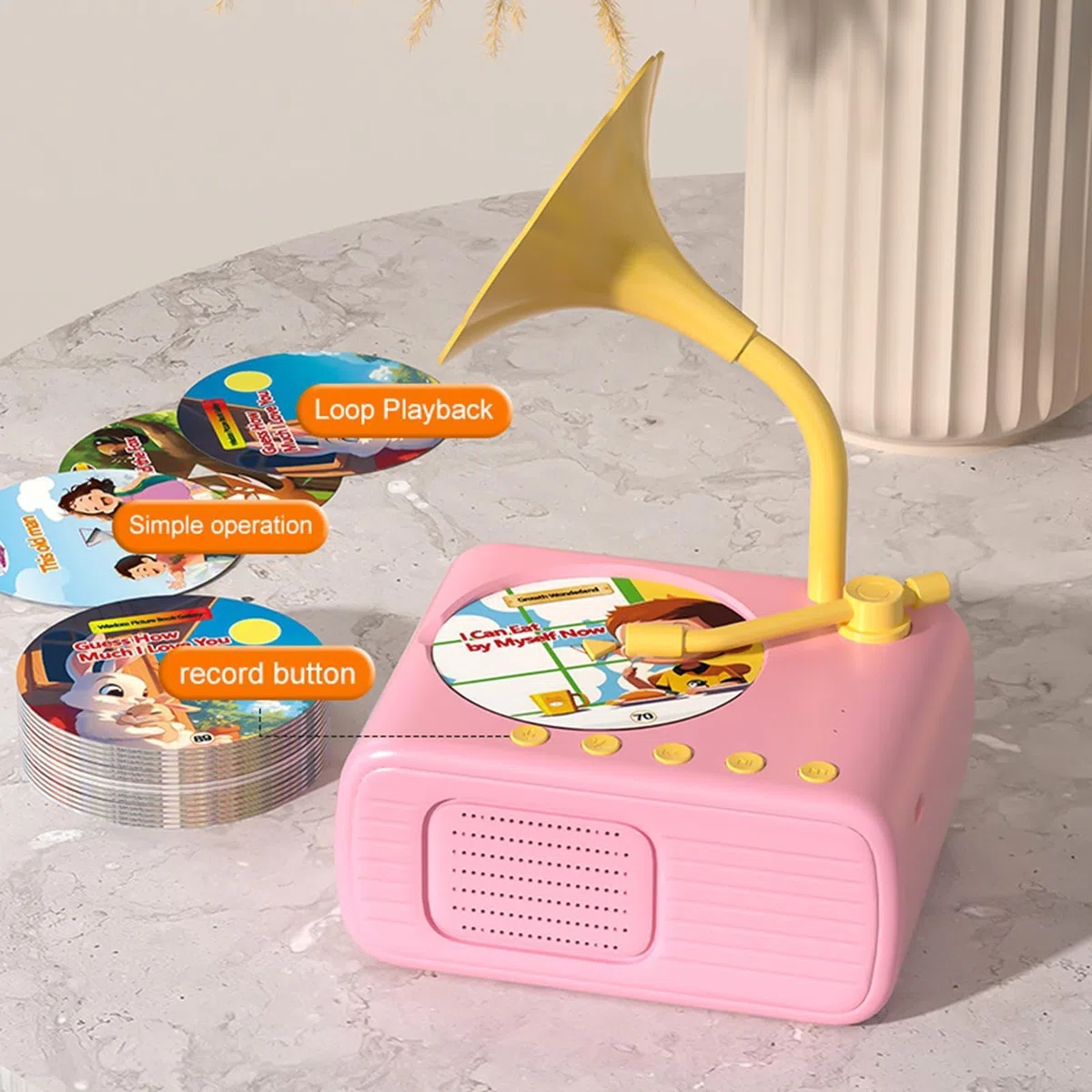 Grammofono per bambini, Grammofono per bambini 96 carte - Lettore musicale giocattolo per bambini | Giocattolo didattico interattivo per bambini con storia di fonografo, lettore musicale per ragazzi e