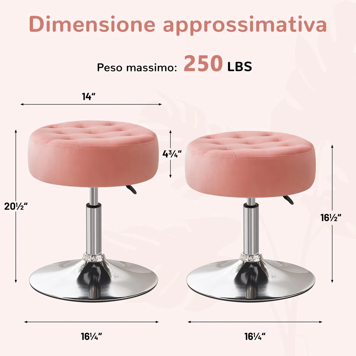 Sgabello da Trucco, Sgabello Rotondo Girevole Regolabile in Altezza, Sgabelli Toeletta Trucco Sgabelli Basso da Bar, Sedia da Cucina in Velluto per Camera da Letto Soggiorno Salone, Rosa