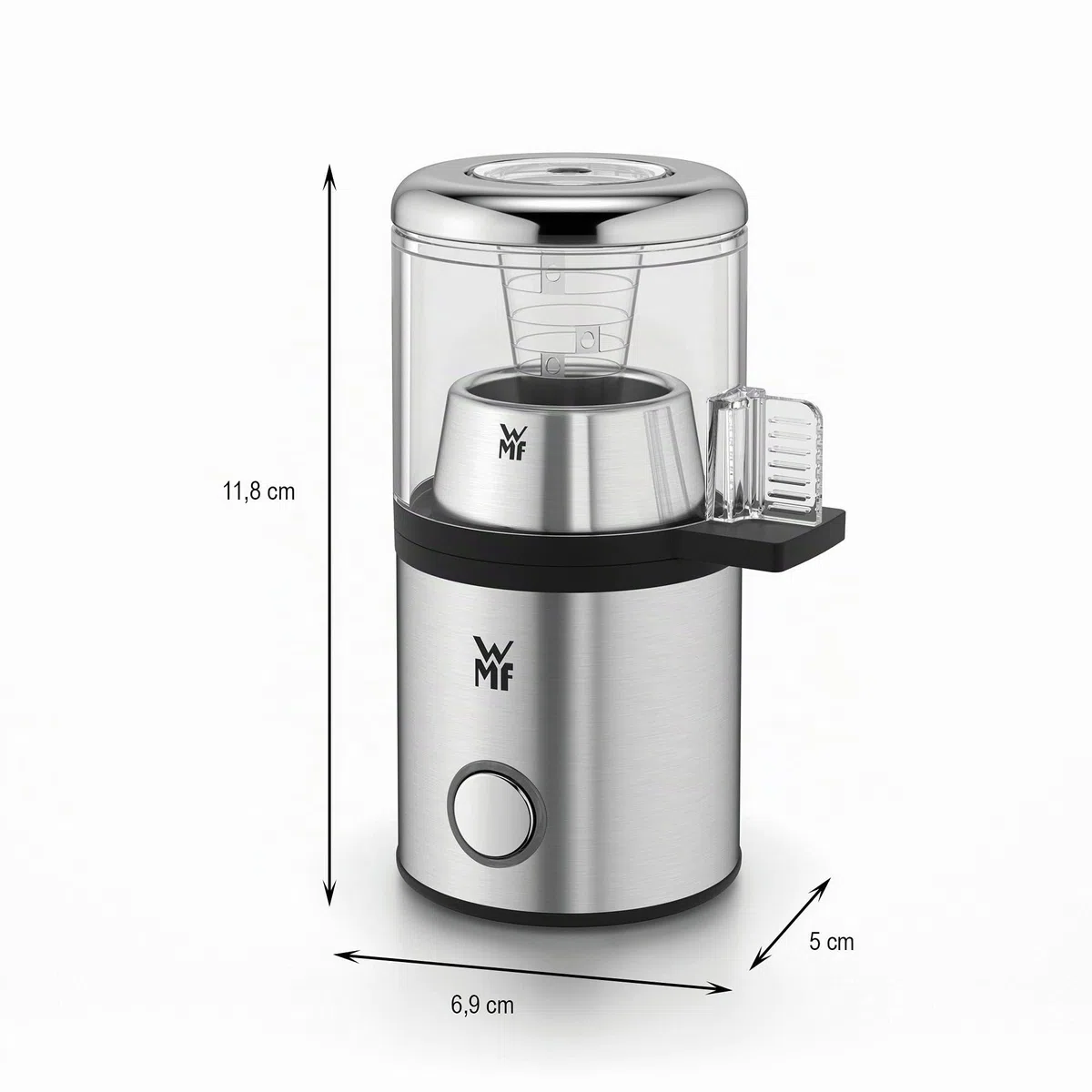 WMF KitchenMinis Cuociuova Elettrico in Acciaio Inox 18/10 Cromargan, con Misurino, Pungiuova e Portauova, Segnale Acustico e Coperchio in Tritan, Potenza 56W, Finitura Satinata Opaca