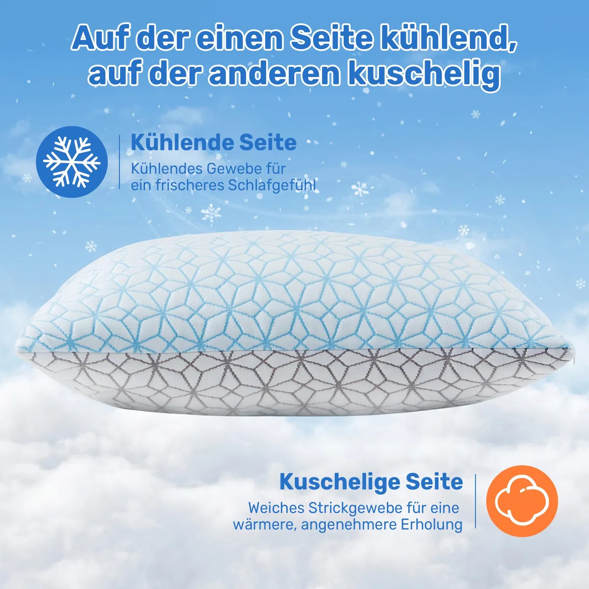 UNIKOME Cuscino rinfrescante per sudorazione notturna, memory foam regolabile a forma di strisce, in gel, traspirante) per supporto cervicale, lavabile in lavatrice, 40 x 60 cm, blu, 1 pezzo