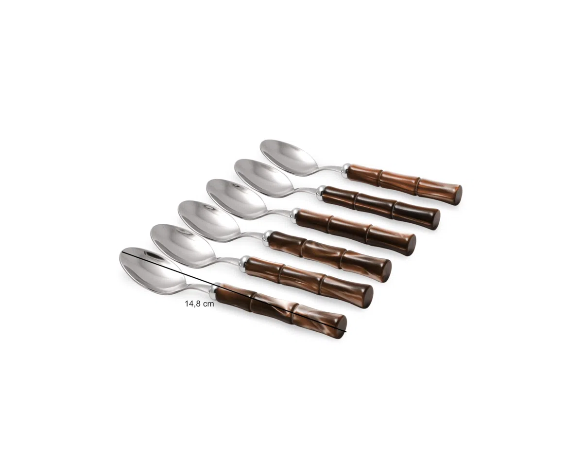 Rivadossi Bamboo Marrone - Set di Cucchiaini Caffè, 6 Pezzi - 100% Made in Italy, Artigianalità e Design - Acciaio Inox 18/10