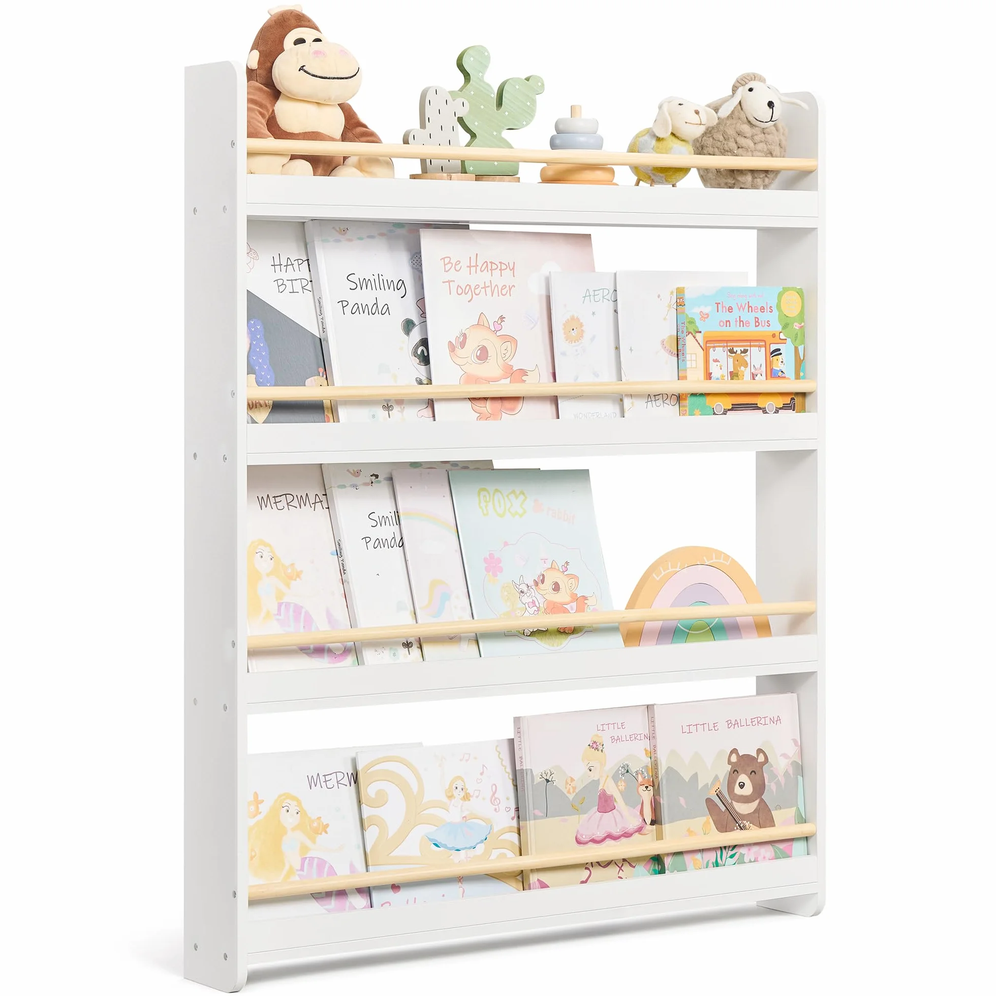 SONGMICS Libreria Montessoriana per Bambini, Scaffale per Giocattoli a 4 Ripiani, Libreria da Parete, Mobile per Cameretta Stanza dei Giochi, Bianco e Naturale GKR014W01