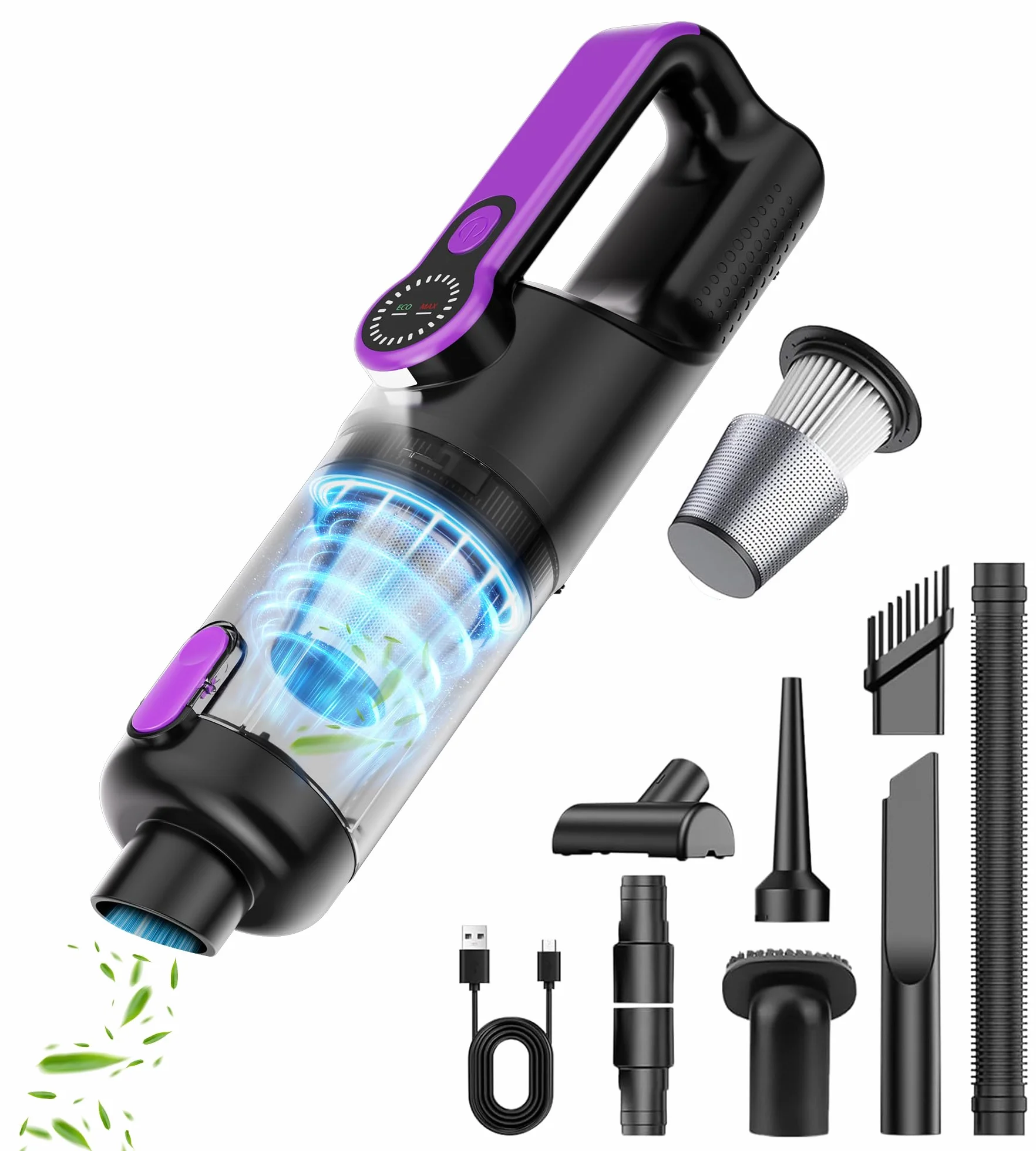 Aspirapolvere Auto 26000 PA 4 in 1, Multifunzione Potente Senza Fili con Display a LED, Portatile Ricaricabile per Peli di Animali, Casa, Ufficio, Cucina