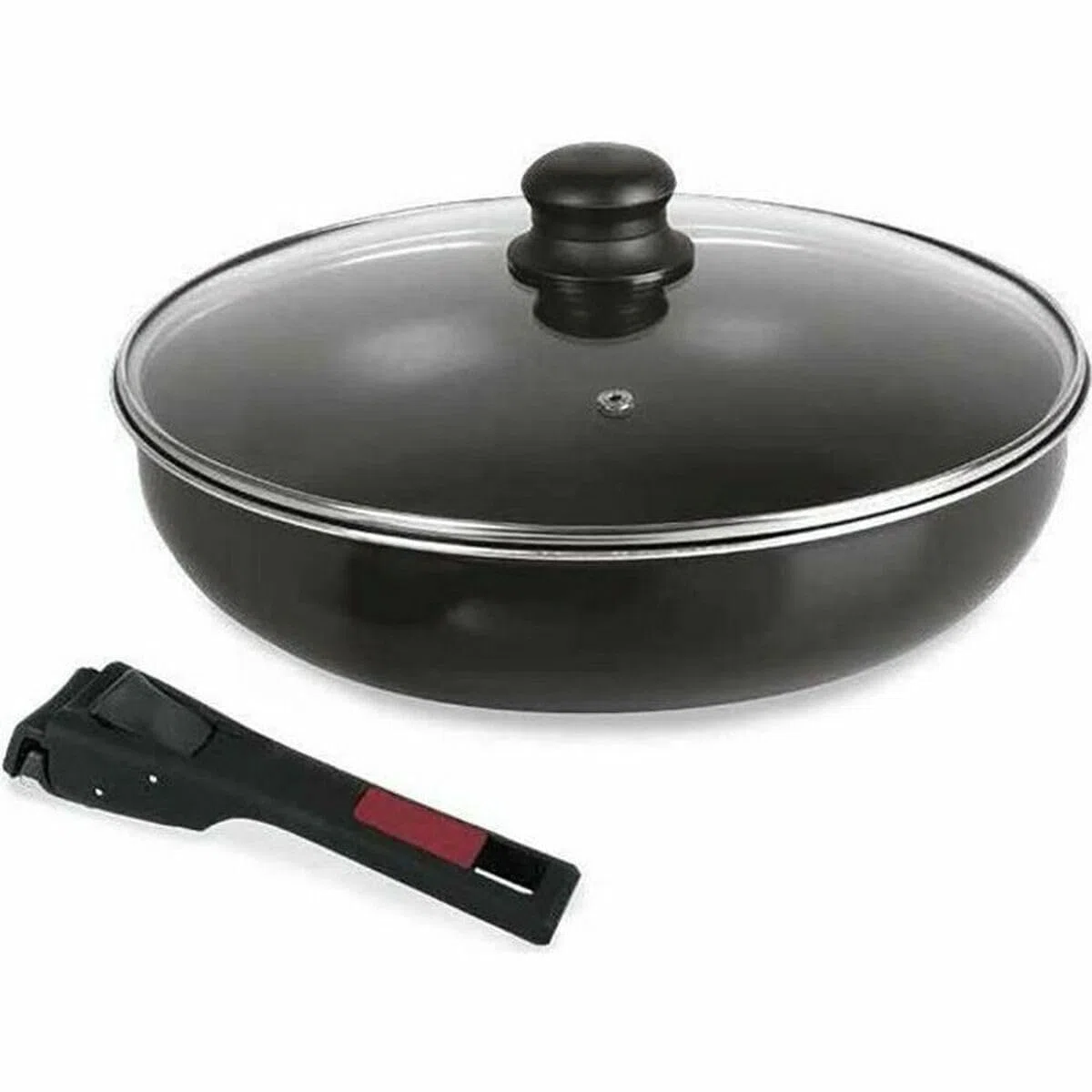 Sitram 712380 Padella Agile 28 cm in alluminio con rivestimento antiaderente nero senza PFOA - manico rimovibile con clip - coperchio in vetro - tutti i tipi di fornelli inclusa induzione, 3 litri
