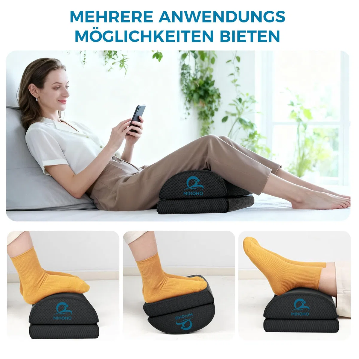 Poggiapiedi Scrivania sotto la scrivania al lavoro, poggiapiedi in memory foam regolabile in altezza con rivestimento lavabile - comodo poggiapiedi ergonomico (nero)