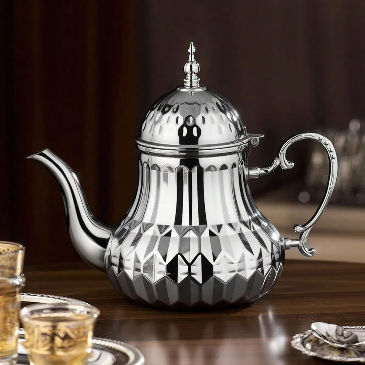 Teiera marocchina 1,4 l, stile arabo, acciaio inossidabile, marocchino, tradizionale, stile religioso Teapot(argento)