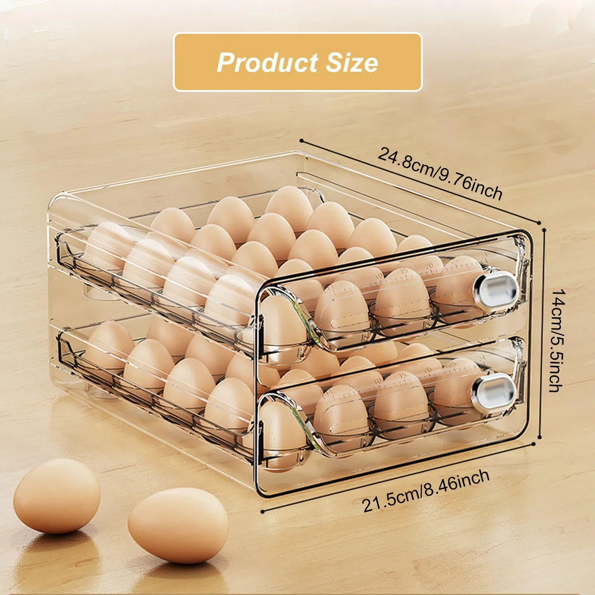 Scatola per uova trasparente con cassetto, doppio strato, vassoio per uova in plastica con coperchio, contenitore per uova per frigo, impilabile, grande dispenser per uova, fino a 40 uova (doppio