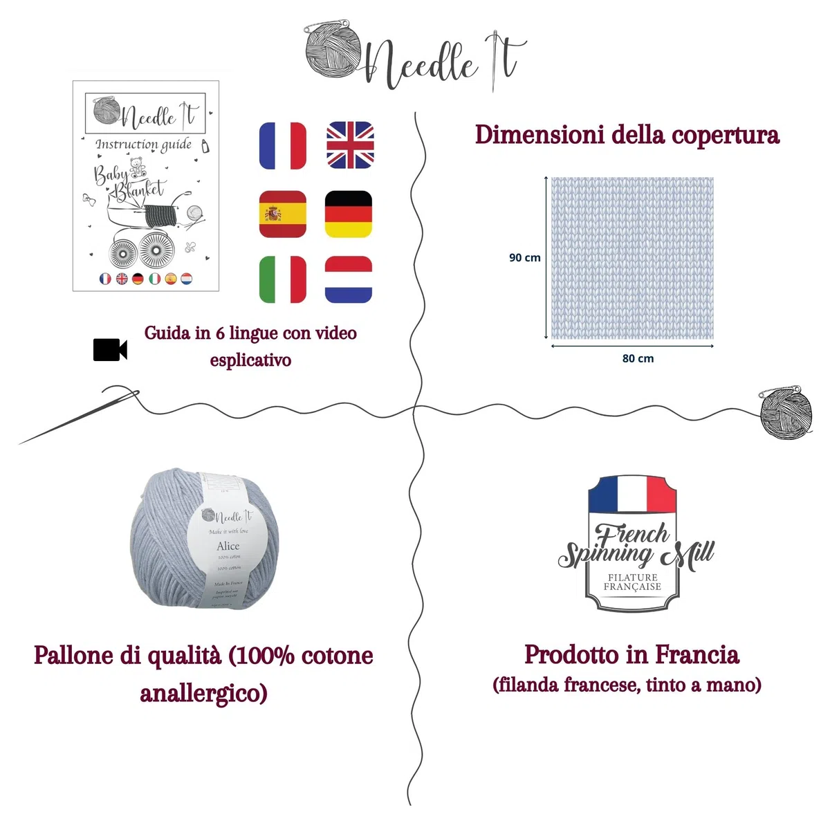 Kit di lavoro a maglia per principianti completo di ferri da maglia - Coperta fai da te per bambini - Idea regalo (Blu Cielo)