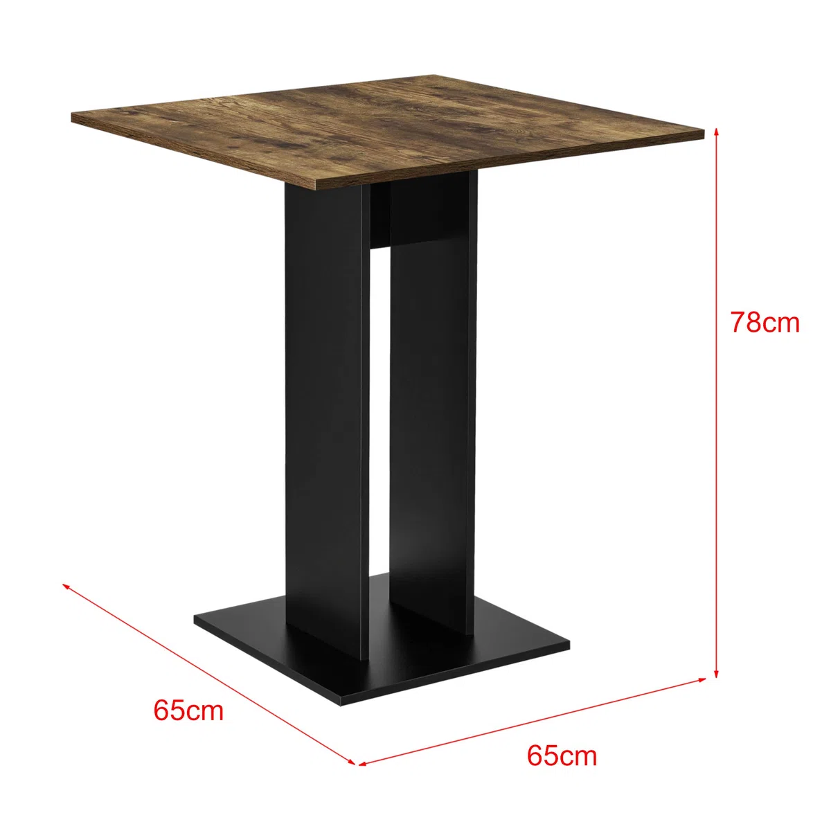 [en.casa] Tavolo con Piano Quadrato da Cucina Tavolo a Colonna da Bar per Sala da Pranzo Monolocale Angolo Cottura 65 x 65 x 78 cm - Effetto Noce/Nero