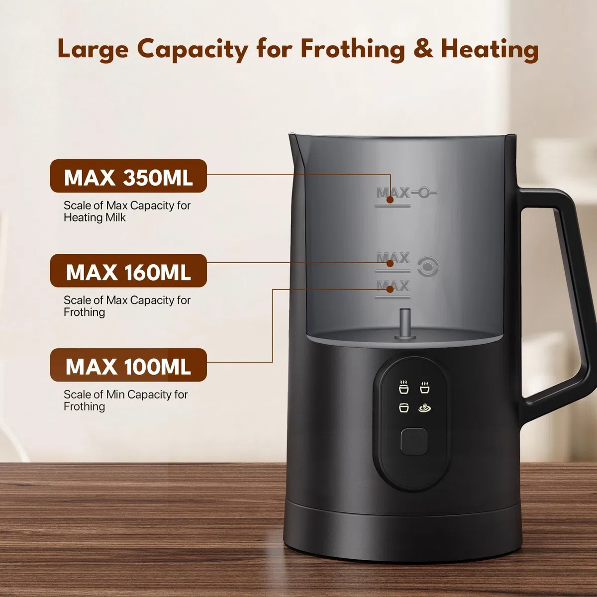 Vexloria Montalatte Elettrico 4 in 1, 580ML, Schiumalatte Caldo e Freddo Veloce, 2 Fruste, Rivestimento Antiaderente, Rivestimento Antiaderente per Cappuccino, Latte, Macchiato e Cioccolata Calda
